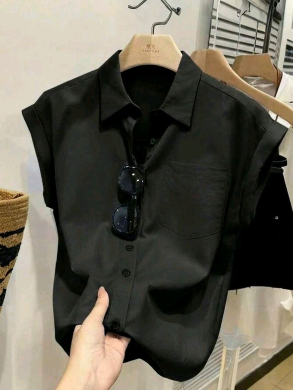 NWOT Classic Black Short-Sleeve Button-Up Shirt